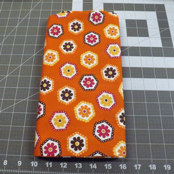 1 3/4 yd Stitch Organic Hexagon Orange Floral Fabric - Robert Kaufman Quilt Cotton