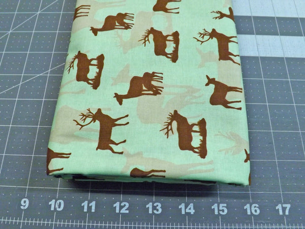 Into the Woods Green Deer Fabric: Clothworks Quilt Fabric 1 2/3 yd