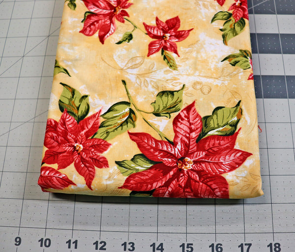 Poinsettia Christmas Cotton Fabric: Floral Print, 2 3/4 yd