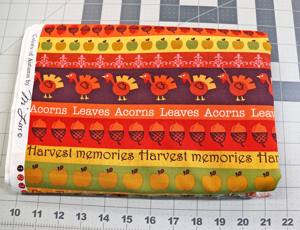 M'Liss Thanksgiving Quilt Cotton Fabric: Autumn Colors, Acorns, Turkeys, Pumpkins 2 1/3 yd