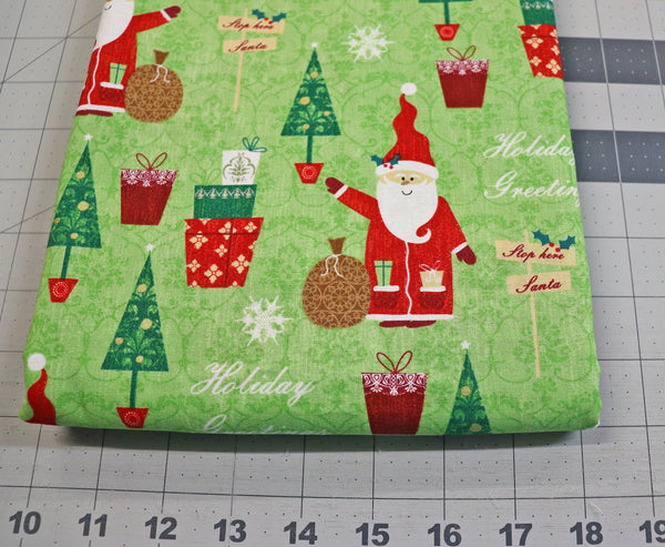 M'Liss Holiday Wishes Santa Fabric: 2 1/4 yd Quilt Cotton