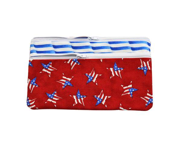 Patriotic Double Zipper Pouch: Red White Blue Cosmetic Bag