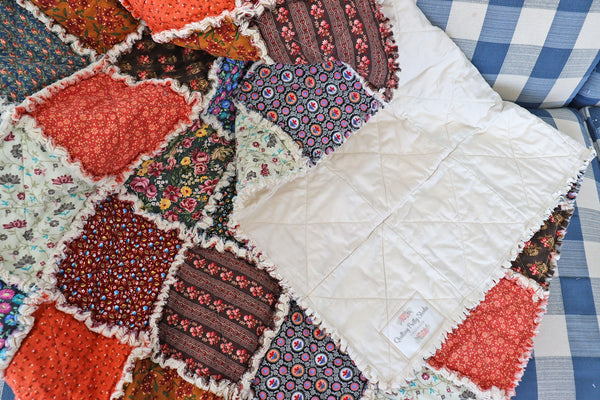 Colonial Reproduction Rag Quilt. Lap Quilt. Civil War Reproduction Fabrics. Quilt for Living Room. Rag Quilt Throw.