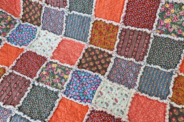 Colonial Reproduction Rag Quilt. Lap Quilt. Civil War Reproduction Fabrics. Quilt for Living Room. Rag Quilt Throw.