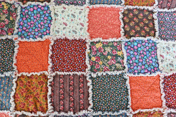 Colonial Reproduction Rag Quilt. Lap Quilt. Civil War Reproduction Fabrics. Quilt for Living Room. Rag Quilt Throw.