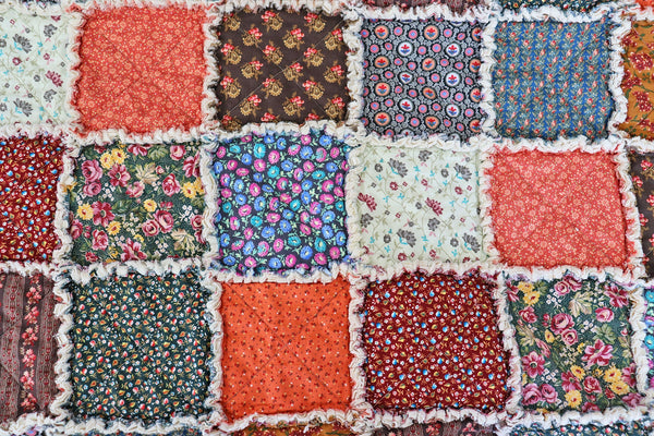 Colonial Reproduction Rag Quilt. Lap Quilt. Civil War Reproduction Fabrics. Quilt for Living Room. Rag Quilt Throw.