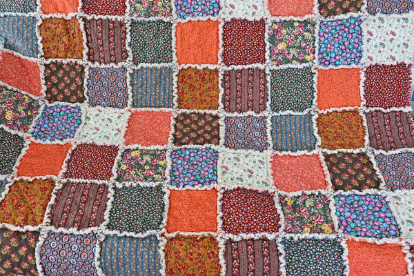 Colonial Reproduction Rag Quilt. Lap Quilt. Civil War Reproduction Fabrics. Quilt for Living Room. Rag Quilt Throw.