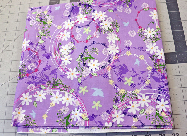 Purple Floral Cotton Fabric: 1 1/4 yd Quilting Material