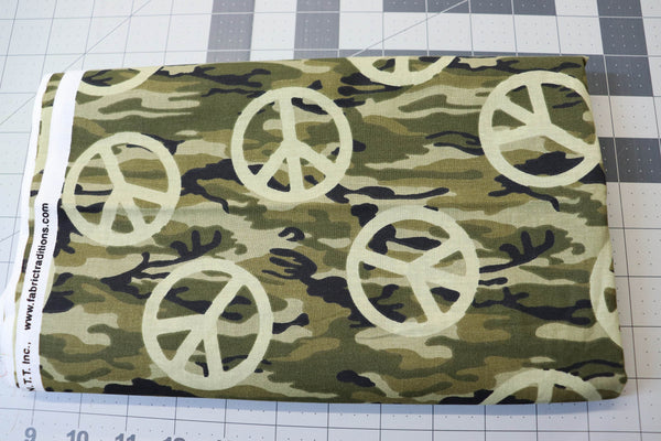 Green Peace Sign Camouflage Cotton Fabric - 3 yd