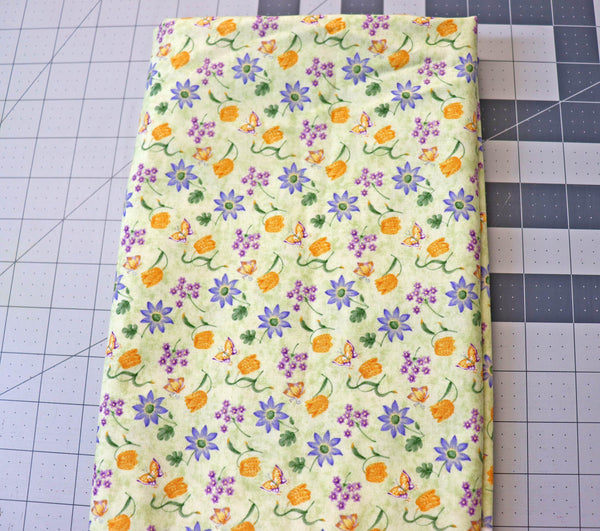 Debbie Mumm Green Floral & Butterfly Fabric - 1 1/2 Yard