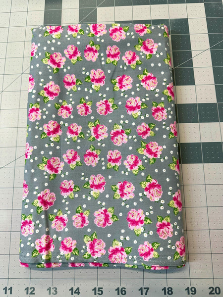Ditzy Rose Fabric: Gray and Pink Floral, 1 1/2 yd