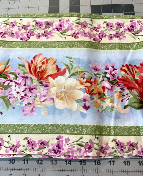 Floral Stripe Quilt Fabric: Romantic Delights Green Cotton 1 3/4 yd