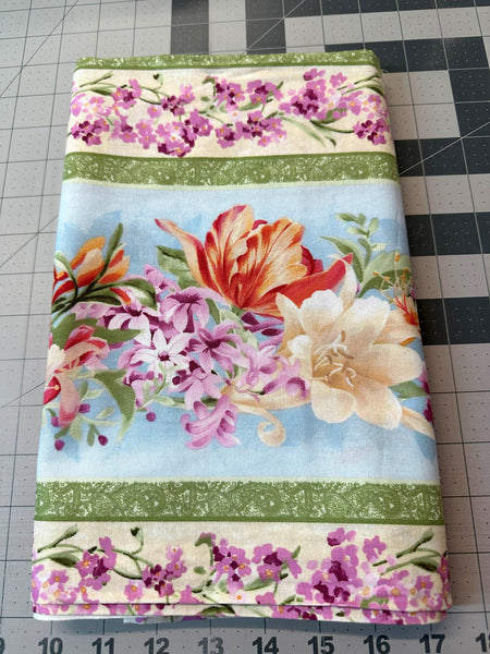 Floral Stripe Quilt Fabric: Romantic Delights Green Cotton 1 3/4 yd