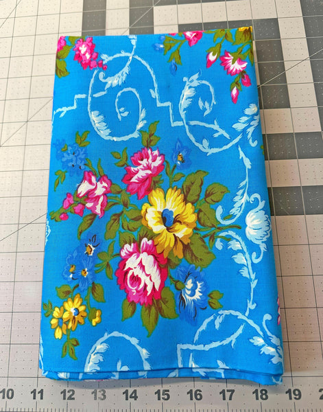 2 yd West Indies Valentina Blue Floral Quilt Fabric