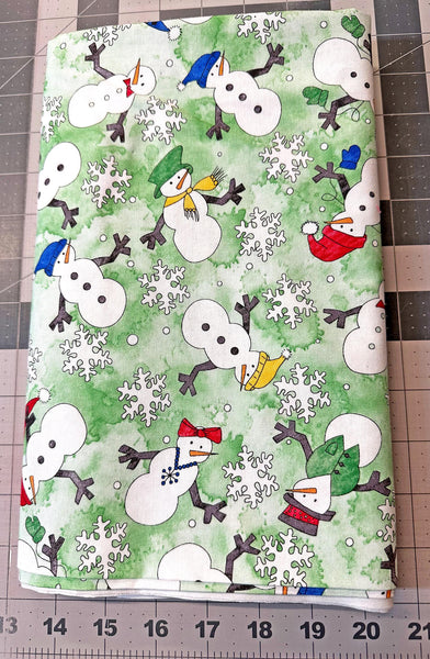 How to Build a Snowman Quilt Fabric: Green Cotton with Snowflakes 2 yd