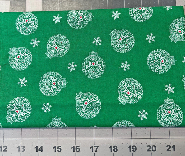 Reindeer Ornaments Fabric: Green Christmas Cotton 2/3 yd