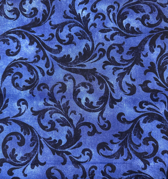 French Court Flourish Navy Cotton Fabric - Timeless Treasures 5/6 yd