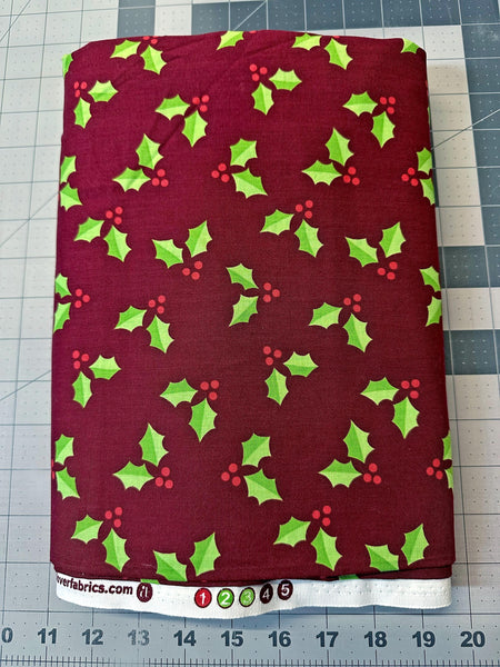 Christmas Very Merry Tossed Holly Quilt Fabric: Andover Red, 4 yd