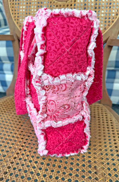 Pink Batik and Floral Rag Tote. Rag Quilt Tote. Gift for Mom. Craft Tote. Gift for Her. Tote Bag with Pockets.