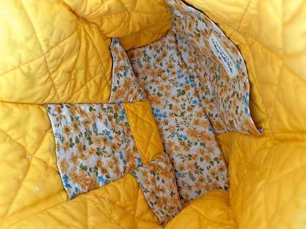 Floral Rag Quilt Tote Bag: Blue & Yellow Handmade Purse with Pockets