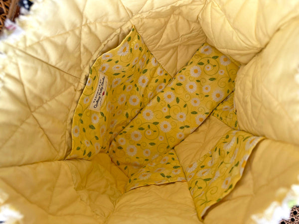 Sunflower Rag Quilt Tote Bag: Handmade Summer Purse with Pockets