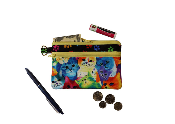 Colorful Cats Double Zipper Pouch: Small or Large Bag