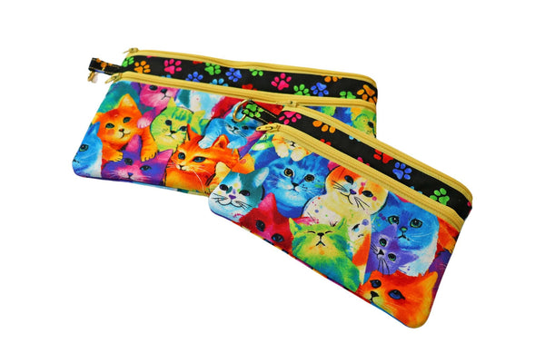 Colorful Cats Double Zipper Pouch: Small or Large Bag
