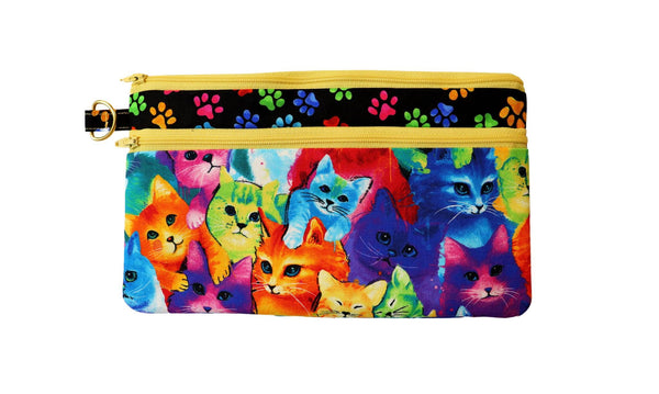 Colorful Cats Double Zipper Pouch: Small or Large Bag