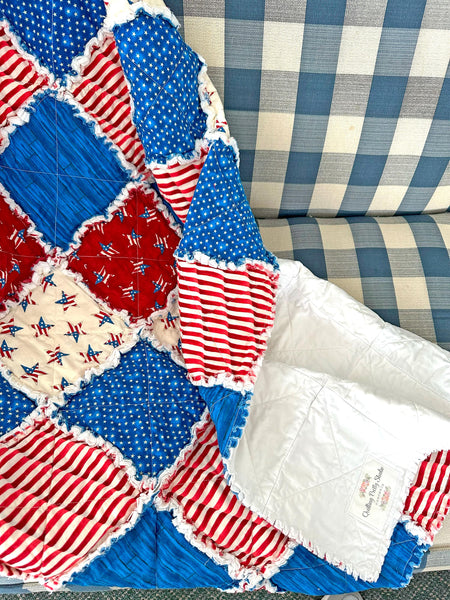 Patriotic Stars and Stripes Rag Quilt: Fourth of July Decor
