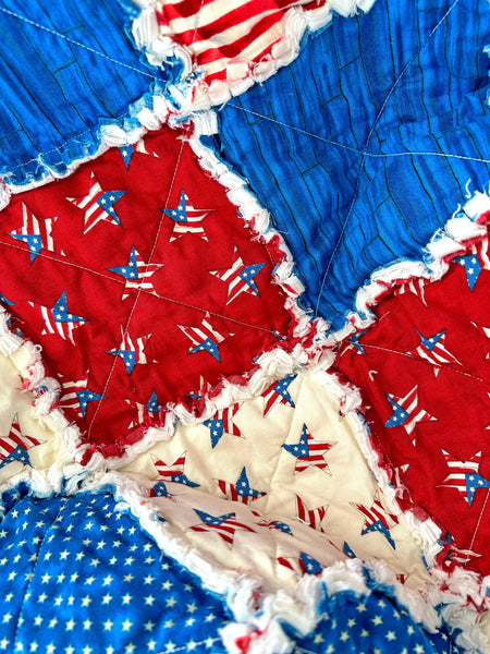 Patriotic Stars and Stripes Rag Quilt: Fourth of July Decor