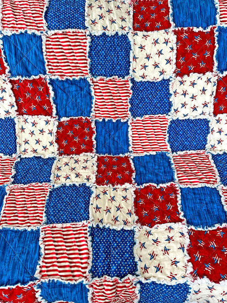 Patriotic Stars and Stripes Rag Quilt: Fourth of July Decor
