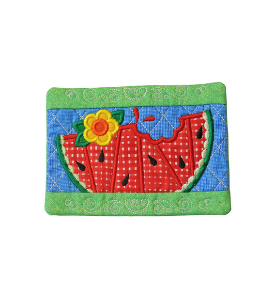 Embroidered Watermelon Mug Rug: Floral Summer Table Decor