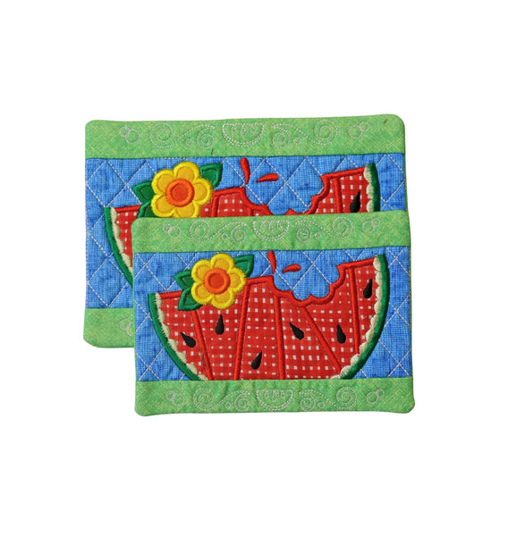 Embroidered Watermelon Mug Rug: Floral Summer Table Decor