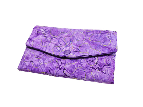 Purple and Yellow Quilted Fabric Wallet. Trifold Woman's Wallet with Zipper.