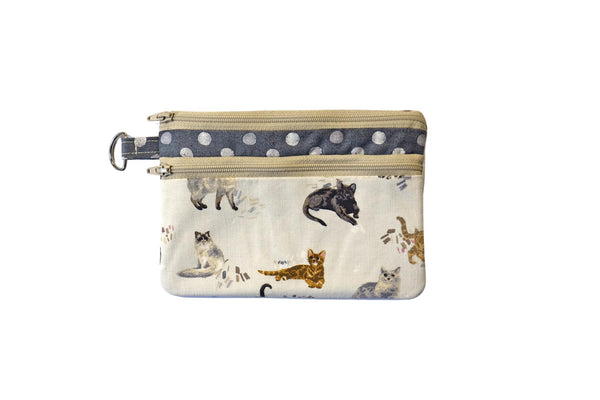 Cat Double Zipper Pouch: Small or Large Handmade Bag