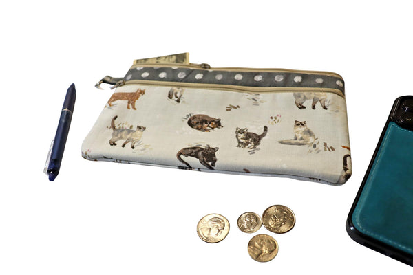 Cat Double Zipper Pouch: Small or Large Handmade Bag