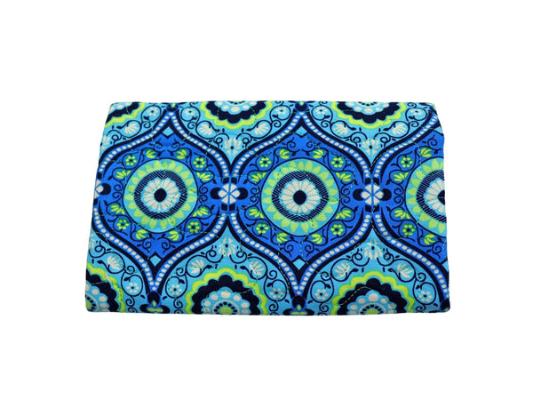 Cyan Blue and Green Quilted Fabric Wallet. Trifold Woman's Wallet with Zipper.