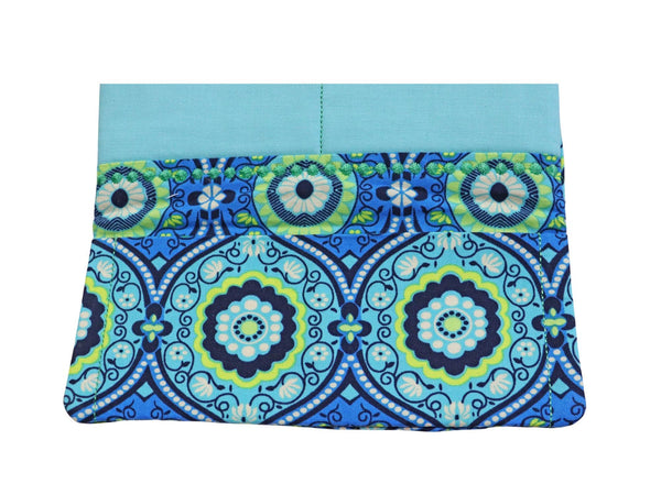 Cyan Blue and Green Quilted Fabric Wallet. Trifold Woman's Wallet with Zipper.
