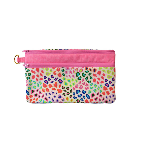 Colorful Leopard Double Zipper Pouch: Makeup Bag or Coin Purse