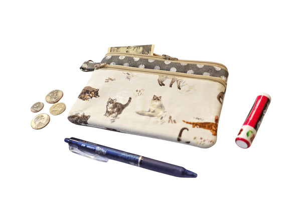Cat Double Zipper Pouch: Small or Large Handmade Bag