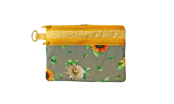 Sunflower and Dot Zipper Pouch: Small or Large Bag