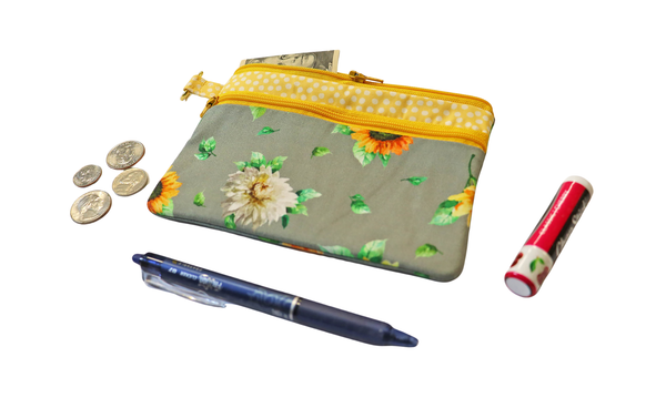 Sunflower and Dot Zipper Pouch: Small or Large Bag
