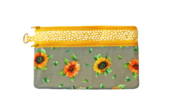 Sunflower and Dot Zipper Pouch: Small or Large Bag