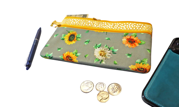 Sunflower and Dot Zipper Pouch: Small or Large Bag
