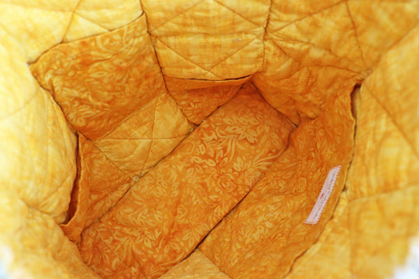 Mustard Yellow and Teal Batik Rag Tote, Fall Colors Tote, Rag Quilt Tote, Tote for Mom, Craft Tote, Tote Bag with Pockets, Rag Quilt Purse