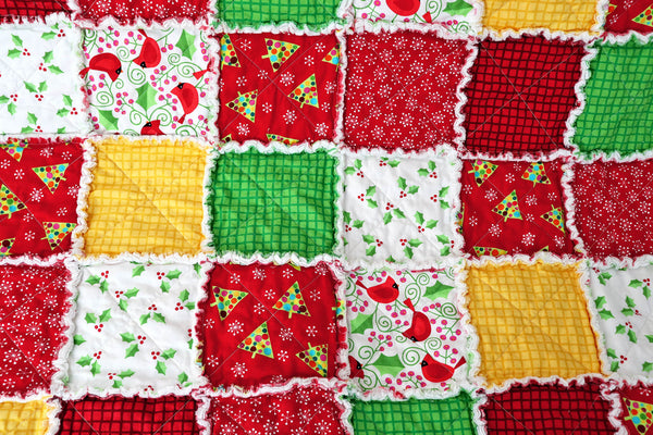 READY TO SHIP, Christmas Rag Lap Quilt, Red, Green, Yellow Christmas Quilt, Christmas Decor, Holiday Rag Quilt, Christmas Quilt for Sale