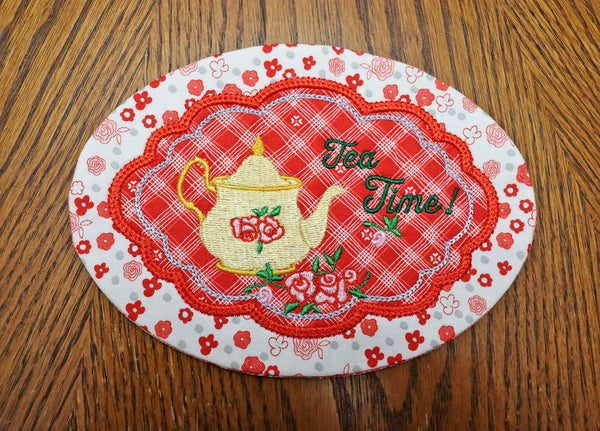 Embroidered Teapot Mug Rug
