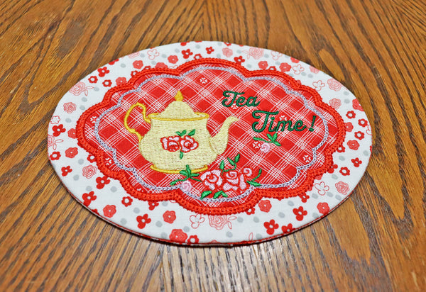 Embroidered Teapot Mug Rug