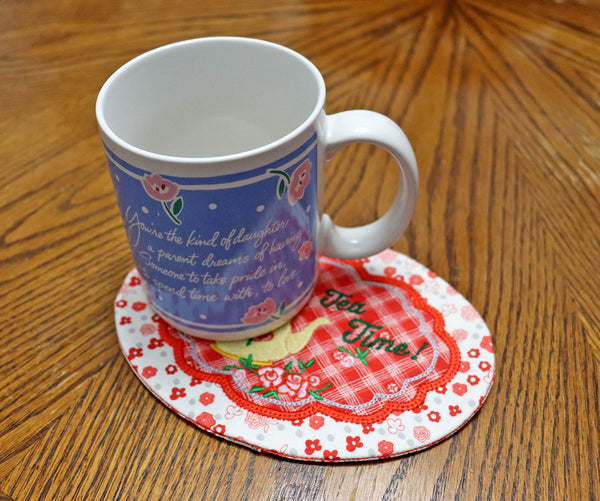 Embroidered Teapot Mug Rug