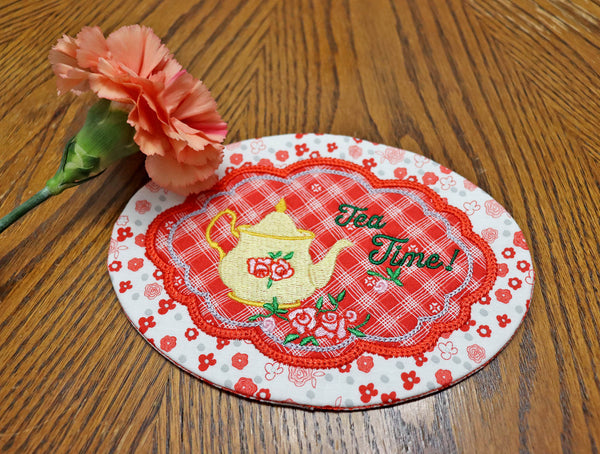 Embroidered Teapot Mug Rug